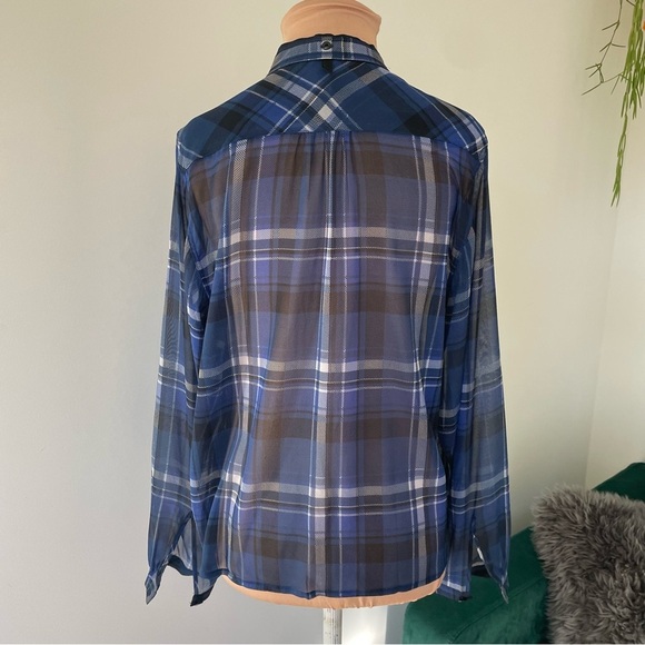 Rag & Bone Sheer Stretch Silk Long Sleeve Plaid Button Up Shirt EUC Size XS - Picture 3 of 10